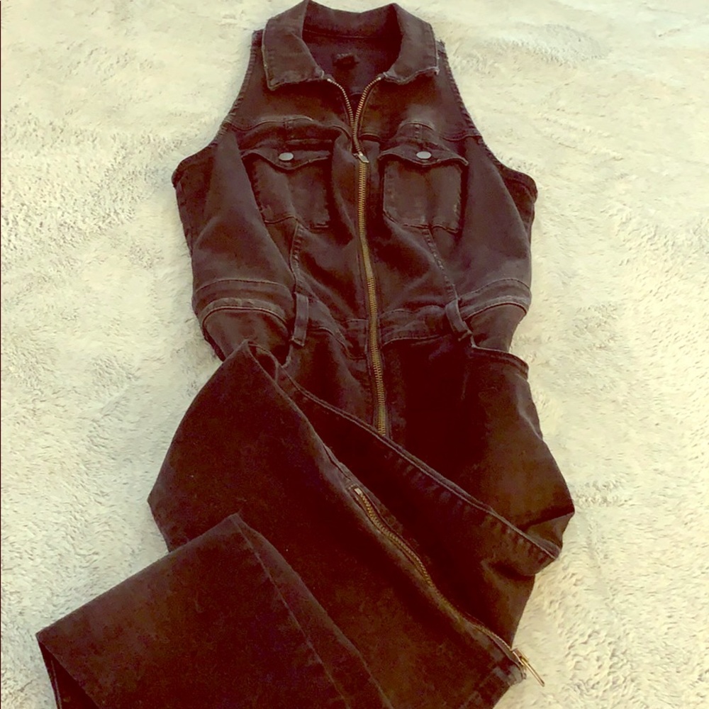 Guess Black Denim Jumpsuit.